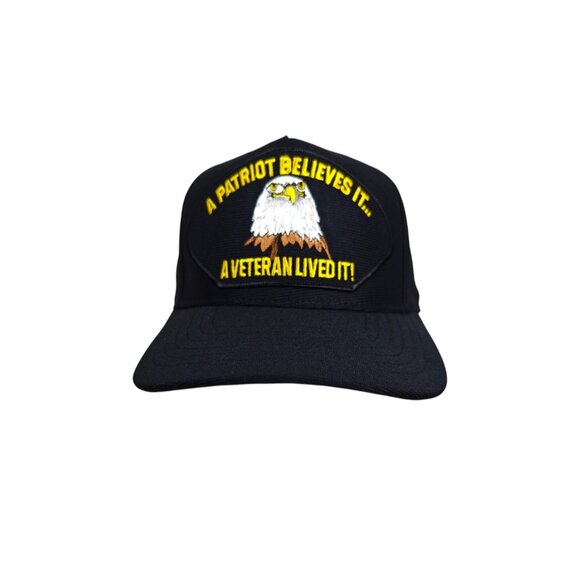 Veteran Snapback Hat Cap A Patriot Believes It A Veteran Lived It Eagle USA Blue - Picture 1 of 11